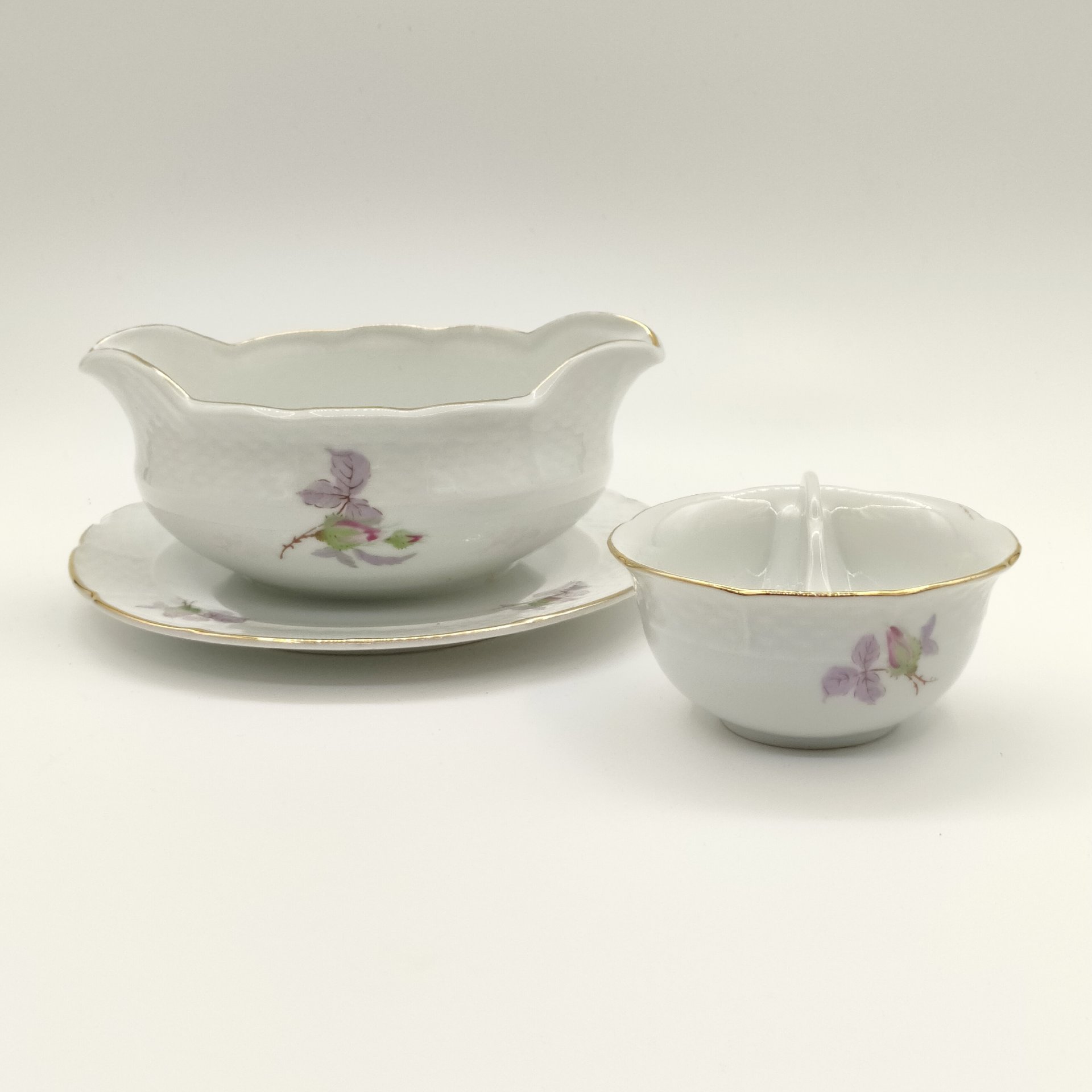 Набор из соусника на подставке и миниатюрной менажницы, фарфор, деколь, золочение, Thun (Тун), Чехословакия, 1970-1992 гг.