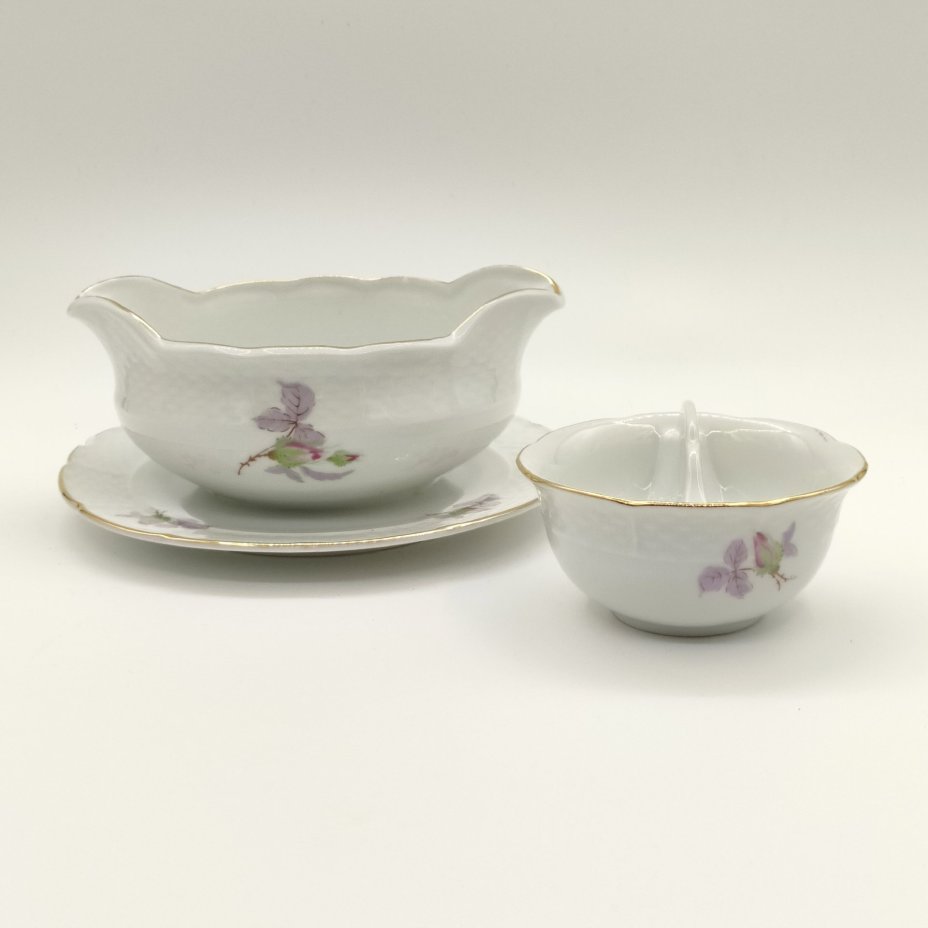 Набор из соусника на подставке и миниатюрной менажницы, фарфор, деколь, золочение, Thun (Тун), Чехословакия, 1970-1992 гг.