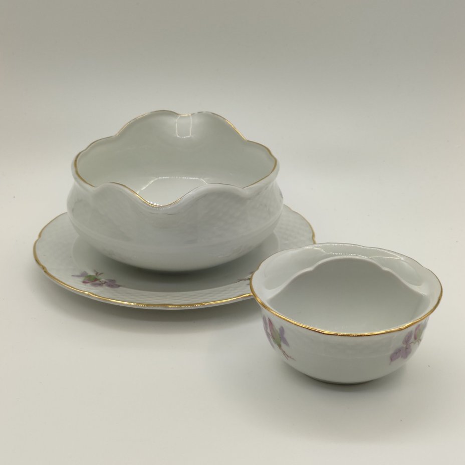 Набор из соусника на подставке и миниатюрной менажницы, фарфор, деколь, золочение, Thun (Тун), Чехословакия, 1970-1992 гг.