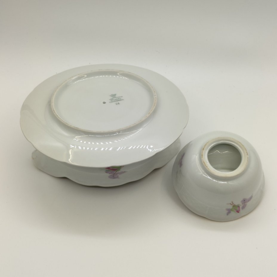 Набор из соусника на подставке и миниатюрной менажницы, фарфор, деколь, золочение, Thun (Тун), Чехословакия, 1970-1992 гг.