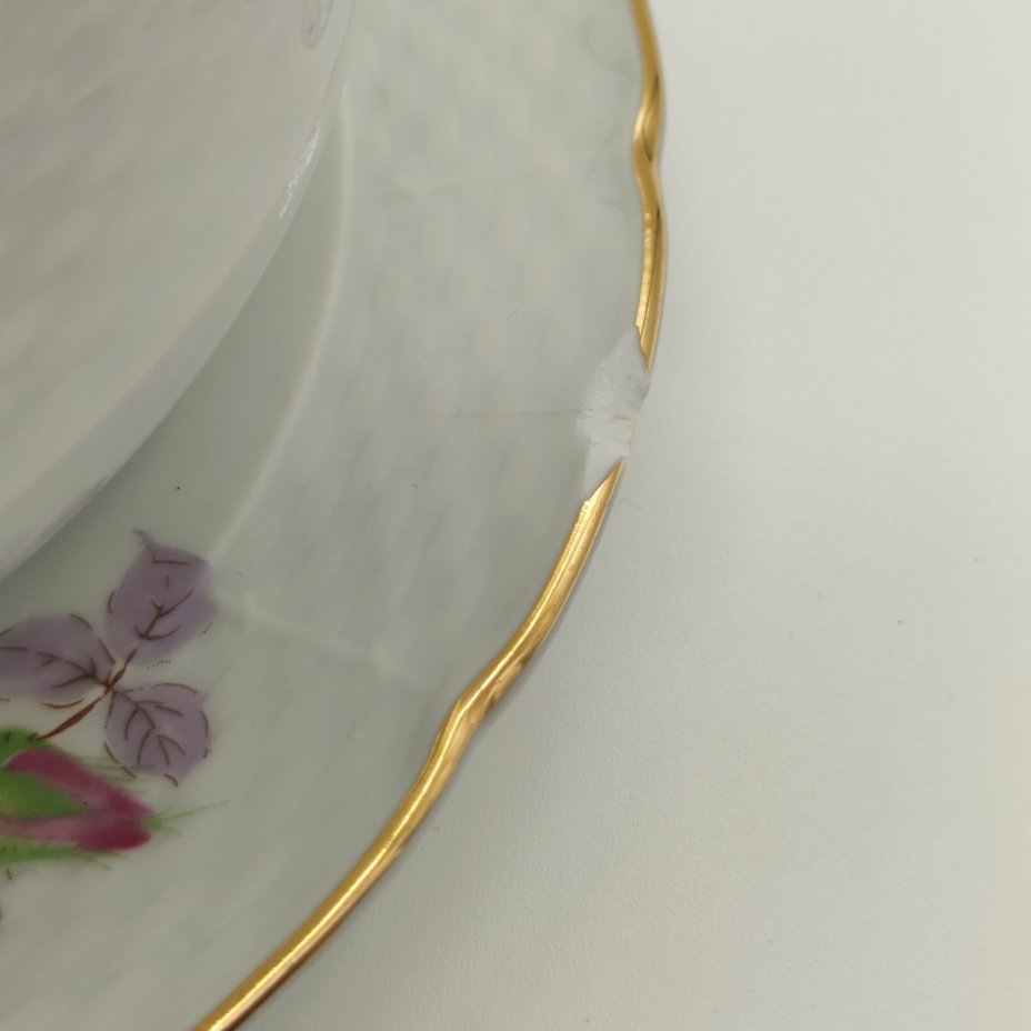 Набор из соусника на подставке и миниатюрной менажницы, фарфор, деколь, золочение, Thun (Тун), Чехословакия, 1970-1992 гг.