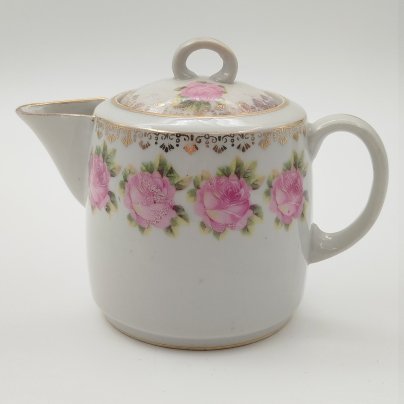 Молочник с крышкой и декором в виде роз, фарфор, деколь, золочение, Дулевский фарфоровый завод (Дулёво), СССР, 1925-1926 гг.