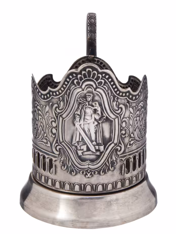 Подстаканник "Воин-освободитель", мельхиор, "Кольчугинский завод", СССР, 1950-1960 гг., Кольчугинский завод цветных металлов