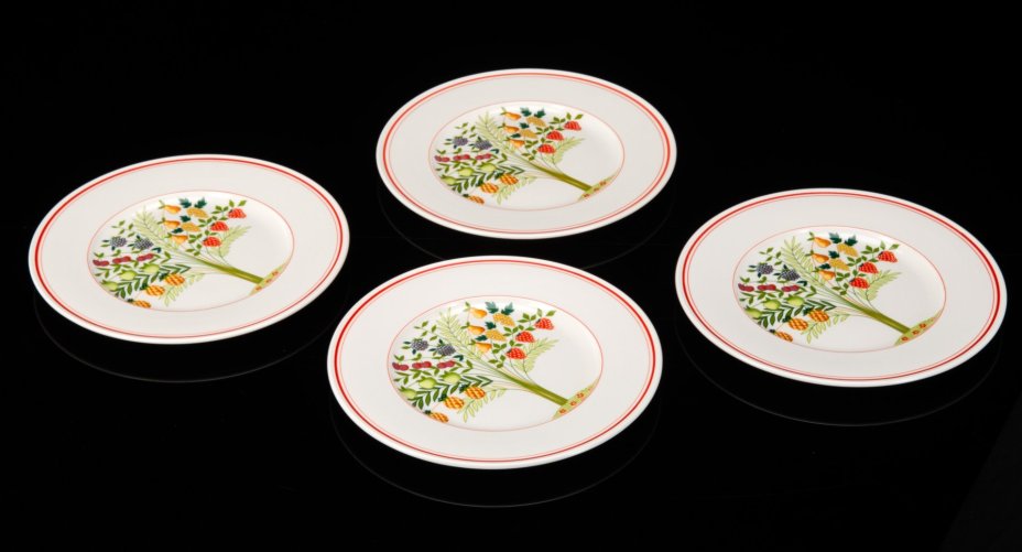 Набор обеденных плоских тарелок на 4 персоны, коллекция Bon Appetit, фарфор, vitro, Villeroy & Boch, Германия, 1983-1989 гг.