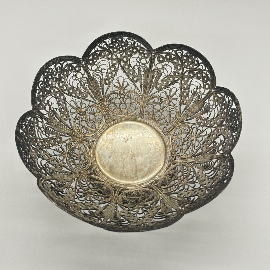 Конфетница в технике ажурной скани, мельхиор (медь-никель), Мстерская художественная фабрика  «Ювелир», СССР, 1970-1990 гг., Мстерская художественная фабрика  «Ювелир»