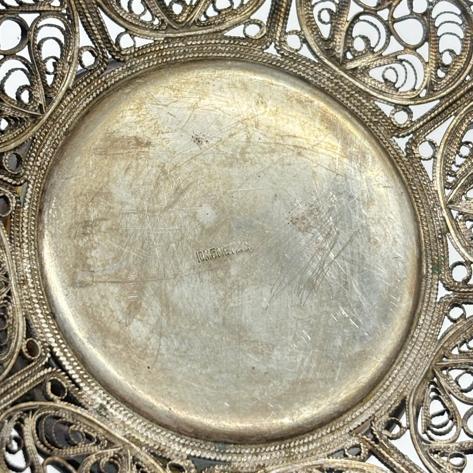 Конфетница в технике ажурной скани, мельхиор (медь-никель), Мстерская художественная фабрика  «Ювелир», СССР, 1970-1990 гг., Мстерская художественная фабрика  «Ювелир»