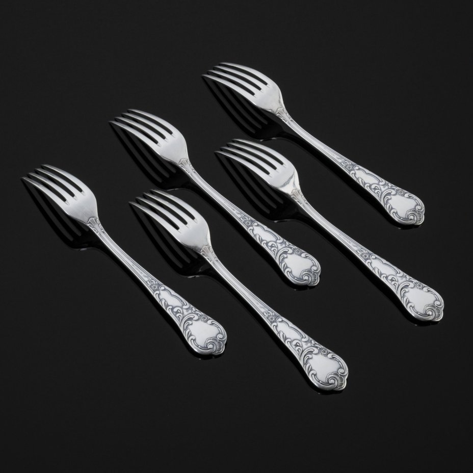 Набор из 5 столовых вилок с растительным декором Fritz Millhoff, Fritz Millhoff