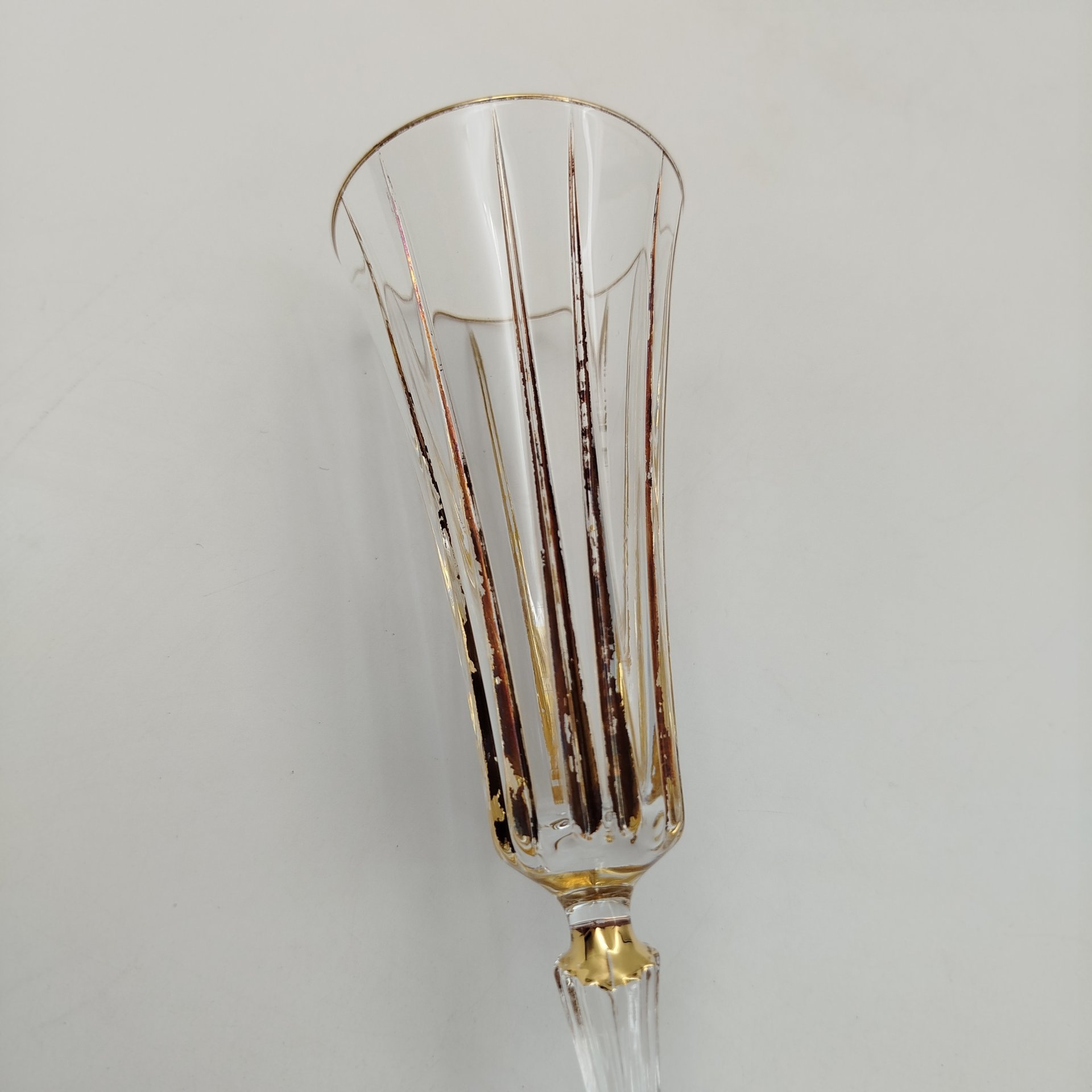 Фужер для шампанского с рельефным ребристым декором, Crystal de Paris, хрусталь, золочение, Франция, 1970-1990 гг.