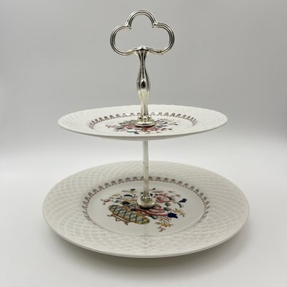 Фруктовница двухуровневая с цветочным джекором в восточном стиле, серия "Jasmine", фаянс, деколь, Enoch Wedgwood (Tunstall) Ltd., Великобритания, 1960-1980 гг.