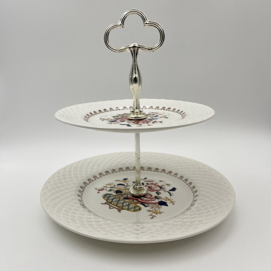 Фруктовница двухуровневая с цветочным джекором в восточном стиле, серия "Jasmine", фаянс, деколь, Enoch Wedgwood (Tunstall) Ltd., Великобритания, 1960-1980 гг.