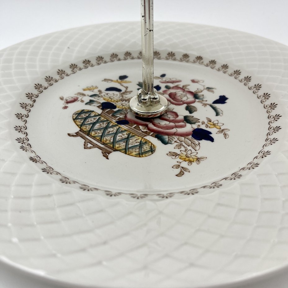 Фруктовница двухуровневая с цветочным джекором в восточном стиле, серия "Jasmine", фаянс, деколь, Enoch Wedgwood (Tunstall) Ltd., Великобритания, 1960-1980 гг.