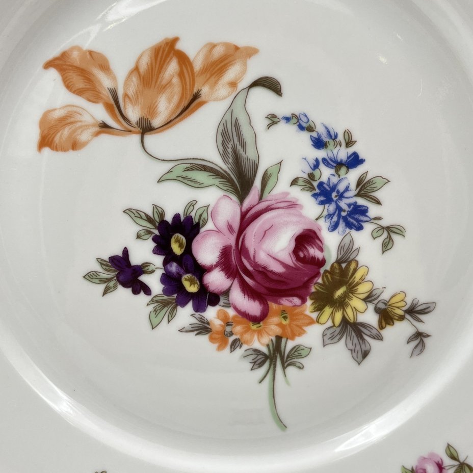 Набор обеденных тарелок "Мейсенский букет" на 6 персон, фарфор, деколь, золочение, Bohemia (Neurohlau), Чехословакия, 1970-1990 гг.