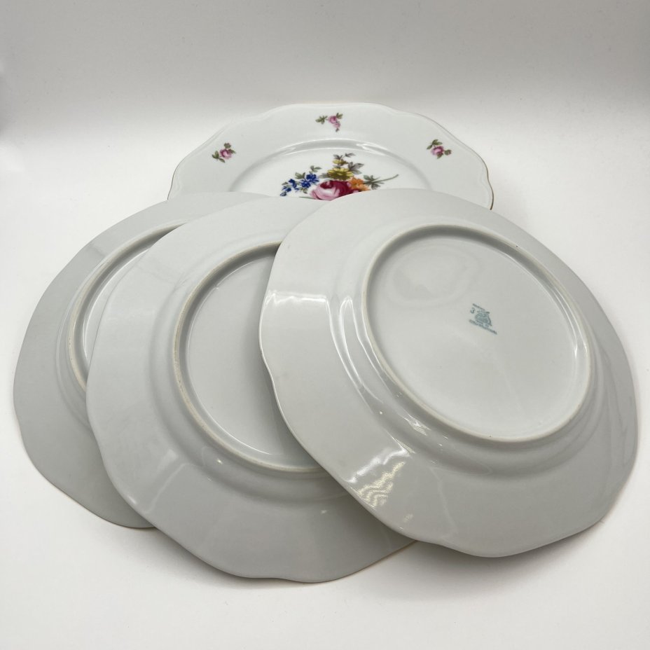 Набор обеденных тарелок "Мейсенский букет" на 6 персон, фарфор, деколь, золочение, Bohemia (Neurohlau), Чехословакия, 1970-1990 гг.