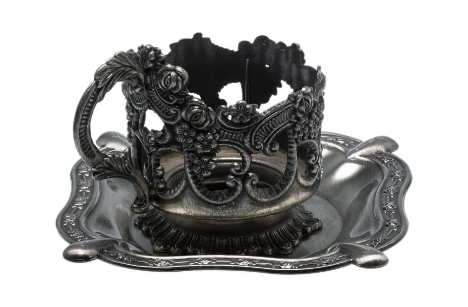 Подстаканник "Дачный" на подносе, мельхиор, СССР, 1980-1990 гг.