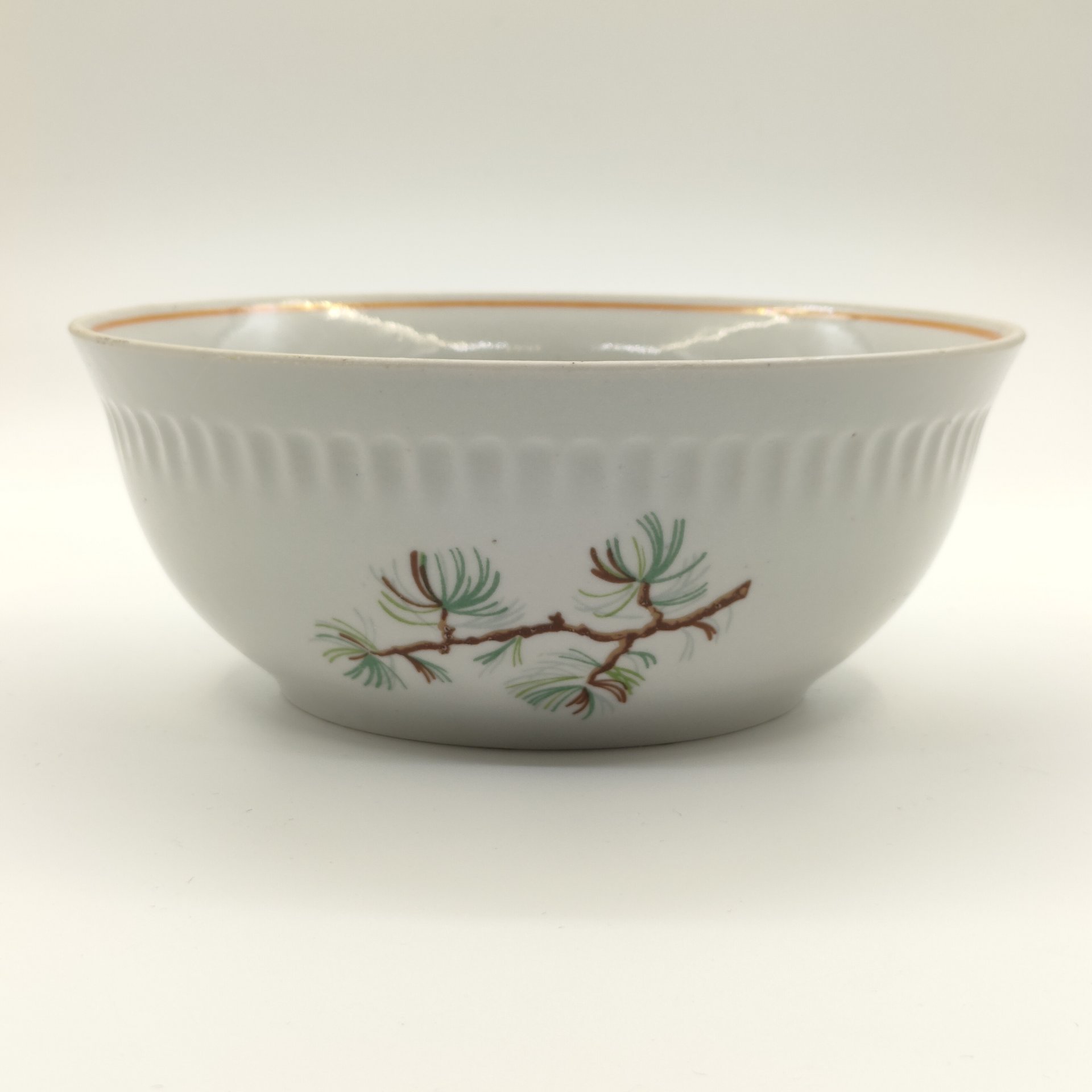 Набор для сервировки стола "Шишки" из 7-ми предметов (сервировочное блюдо, селедочница, молочник, салатник, горчичница, перечница и солонка), фарфор, деколь, обводка, Фарфоровый завод «Пролетарий» (Бронница, Мста), СССР, 1976-1991 гг.