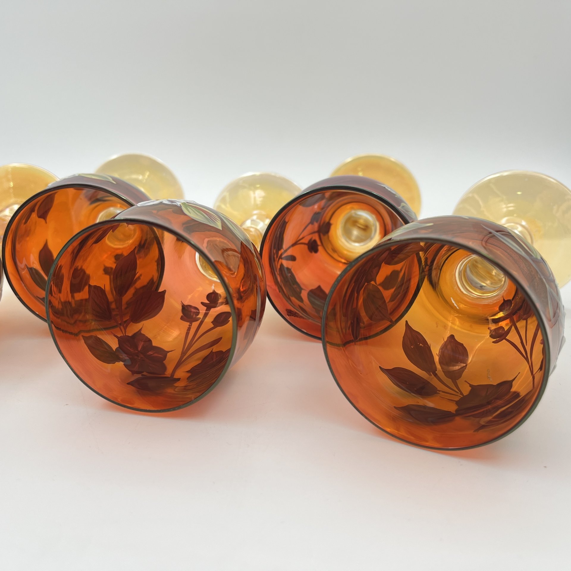 Набор из 6-ти бокалов, украшенных цветочным декором, стекло, люстр, роспись, Чехословакия, 1970-1990 гг.