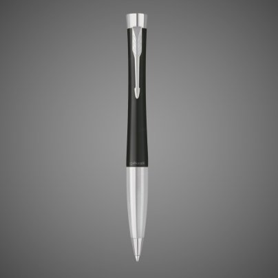 Шариковая ручка Parker Urban (матовый черный лак) Muted Black Chrome Trim, стержень: M, цвет чернил: blue/black, в подарочной упаковке., Лаки и смолы: лак, латунь, хром