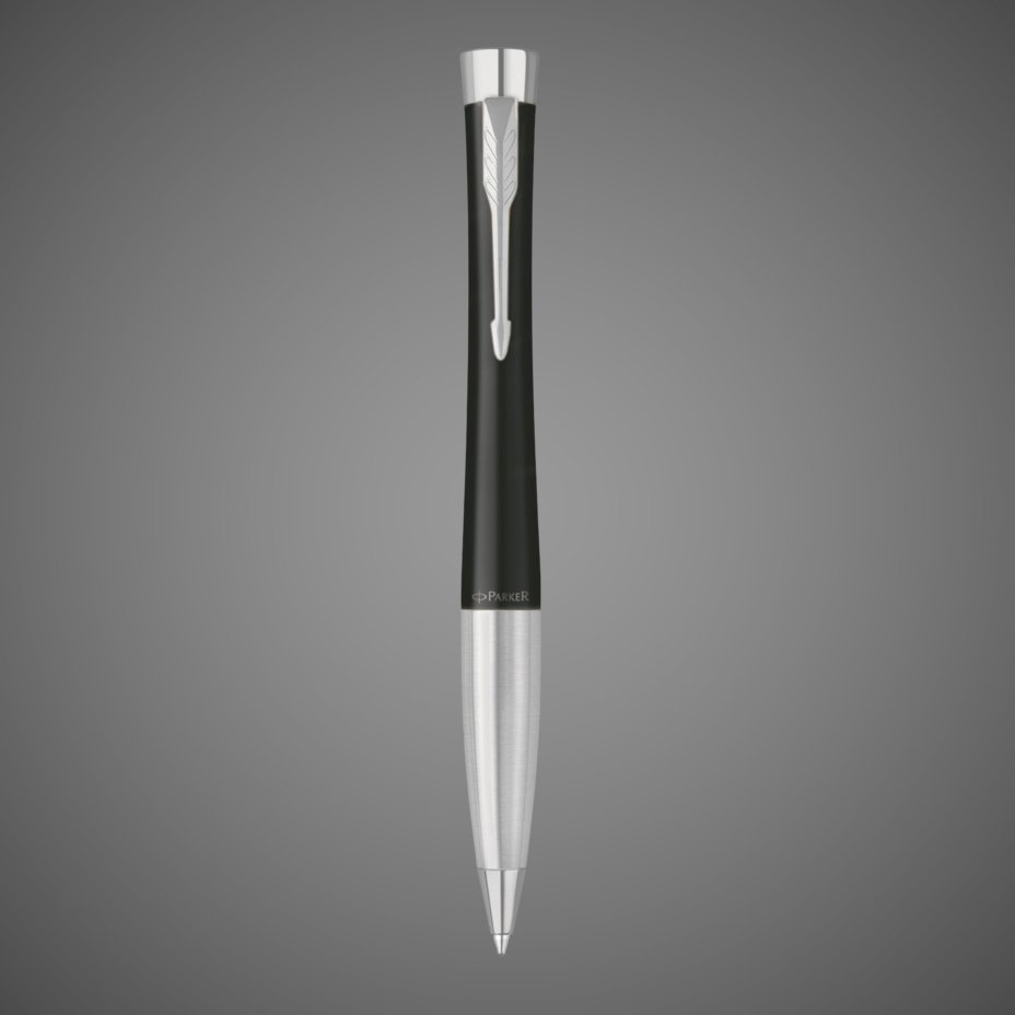 Шариковая ручка Parker Urban (матовый черный лак) Muted Black Chrome Trim, стержень: M, цвет чернил: blue/black, в подарочной упаковке., Лаки и смолы: лак, латунь, хром