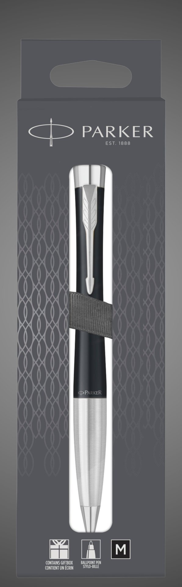 Шариковая ручка Parker Urban (матовый черный лак) Muted Black Chrome Trim, стержень: M, цвет чернил: blue/black, в подарочной упаковке., Лаки и смолы: лак, латунь, хром