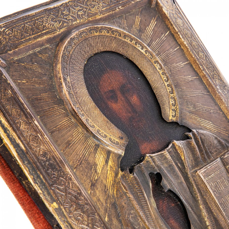 Икона "Спас Вседержитель" в окладе, дерево, темпера, Российская Империя, 1850-1890 гг.