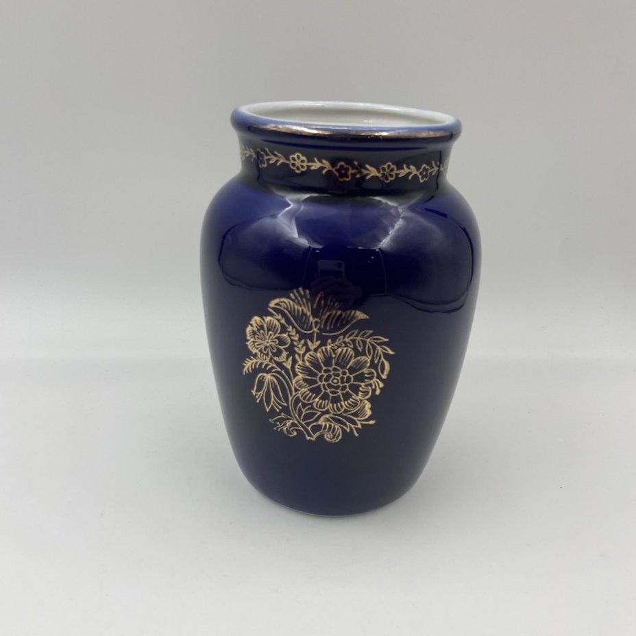 Ваза "Два букета", фарфор, крытье кобальтом, золочение, Ленинградский фарфоровый завод (ЛФЗ), СССР, 1950-1960 гг.