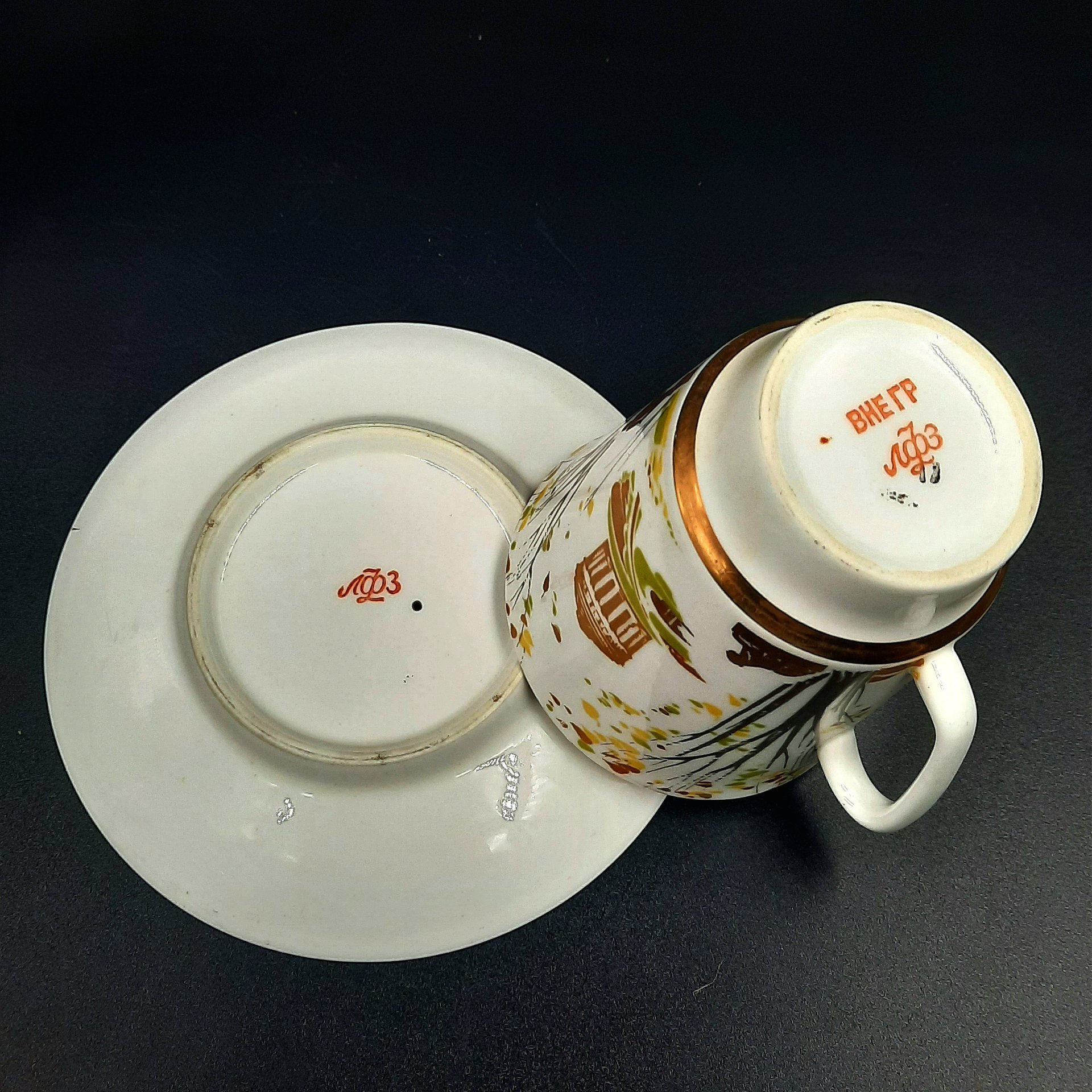 Пара кофейная "Павловск" (форма "Майская"), фарфор, деколь, золочение, Ленинградский фарфоровый завод (ЛФЗ), Ленинградский фарфоровый завод (ЛФЗ)