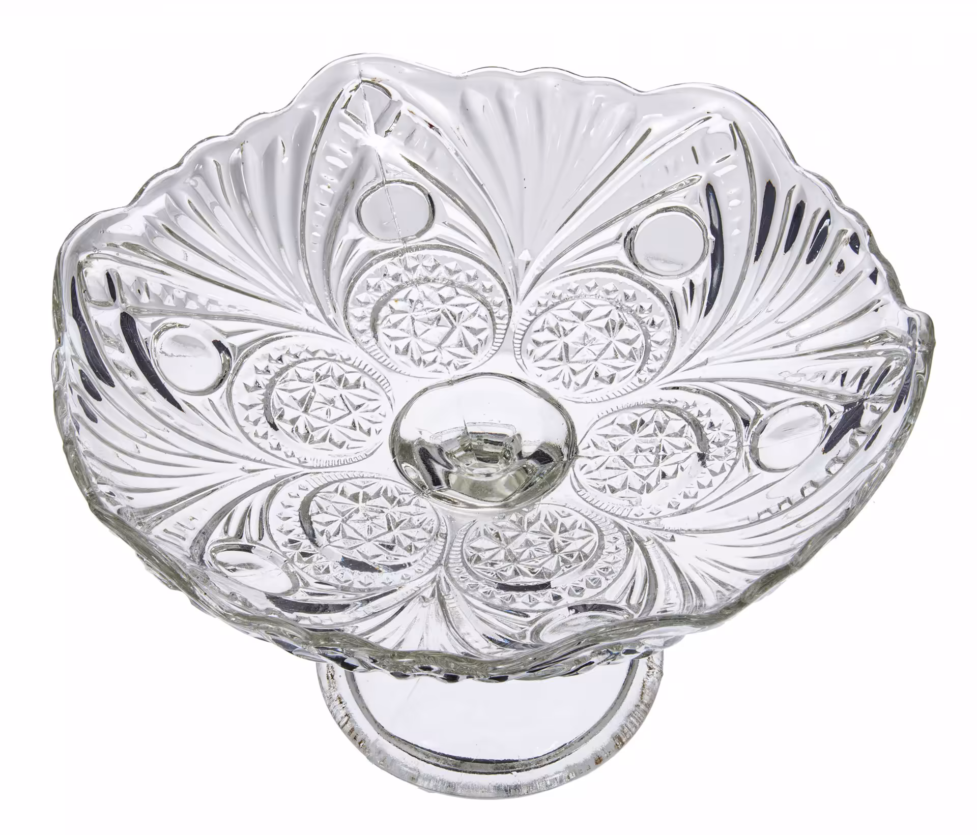 Ваза (фруктовница) с рельефным декором, стекло, СССР, 1970-1990 гг.