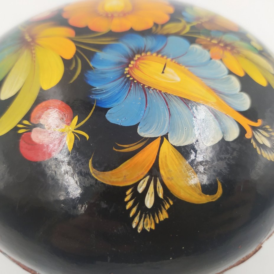 Шкатулка с цветочным декором (Петриковская роспись), художник Горковенко, папье-маше, роспись, СССР, 1960-1990 гг.