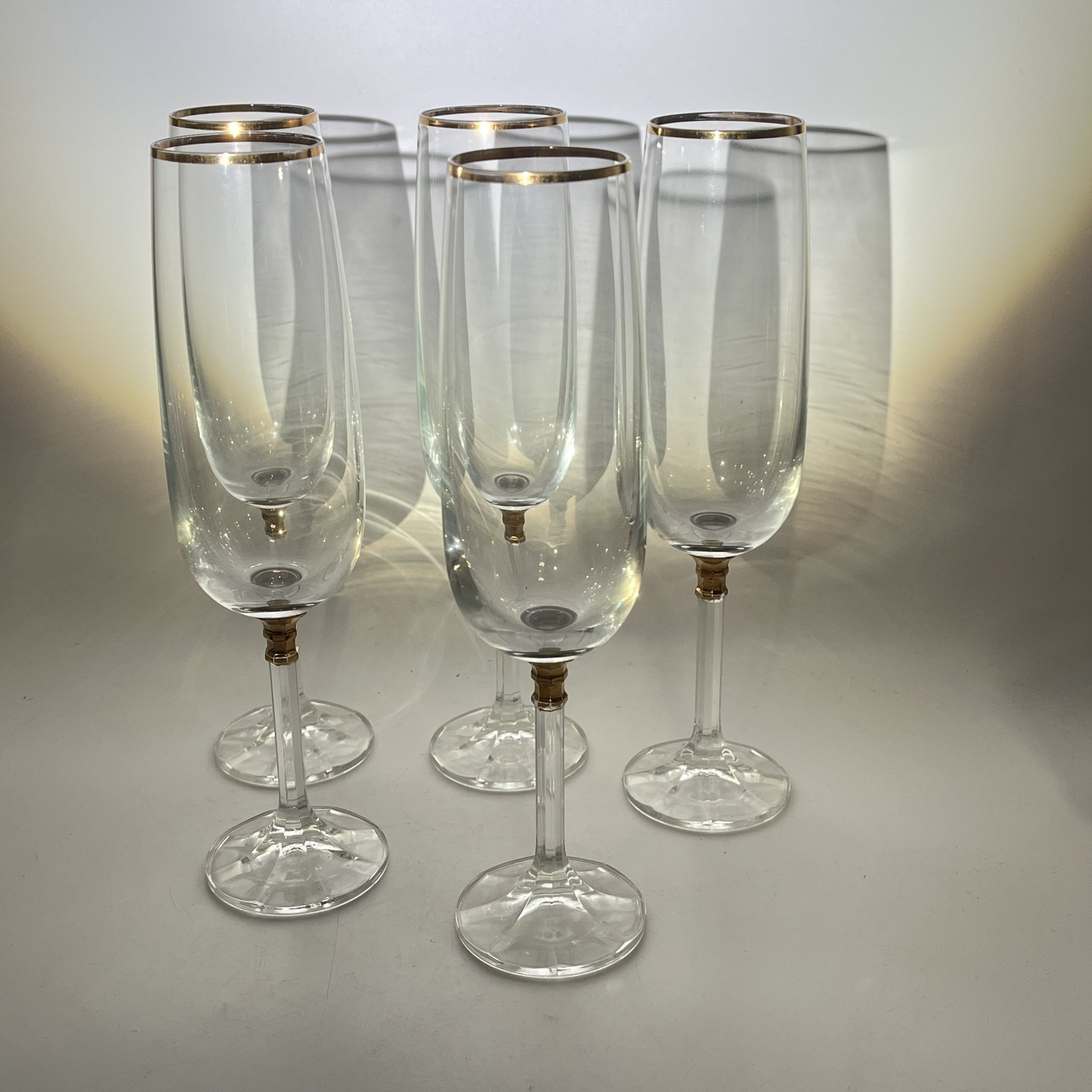 Набор бокалов на 5 персон с золоченым декором, стекло, золочение, СССР, 1970-1980 гг.