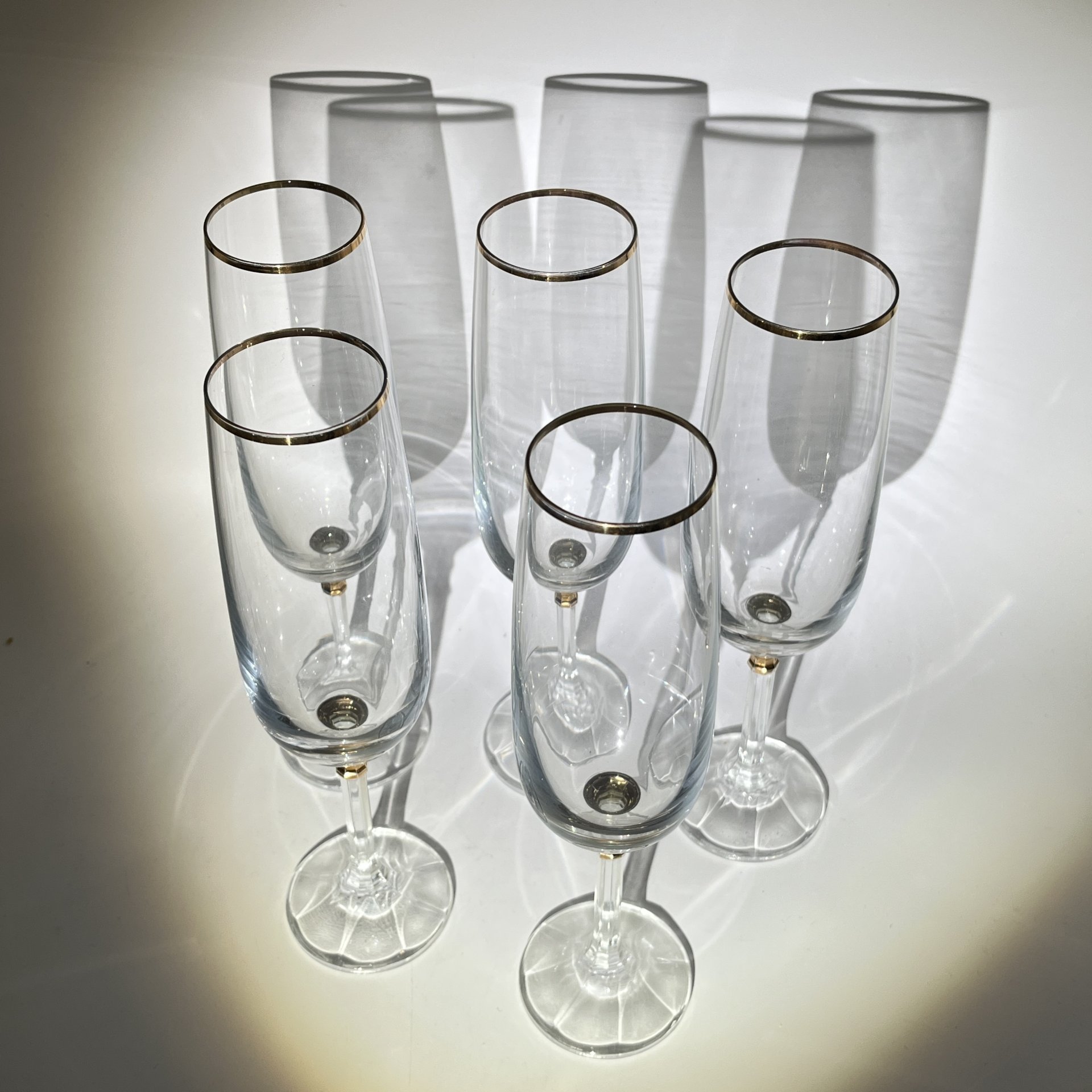 Набор бокалов на 5 персон с золоченым декором, стекло, золочение, СССР, 1970-1980 гг.
