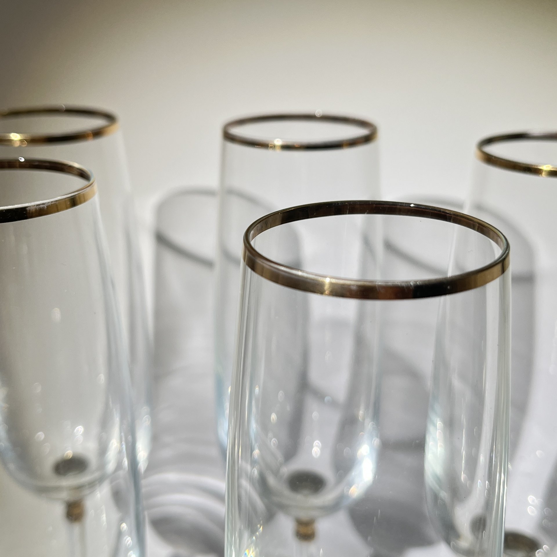 Набор бокалов на 5 персон с золоченым декором, стекло, золочение, СССР, 1970-1980 гг.