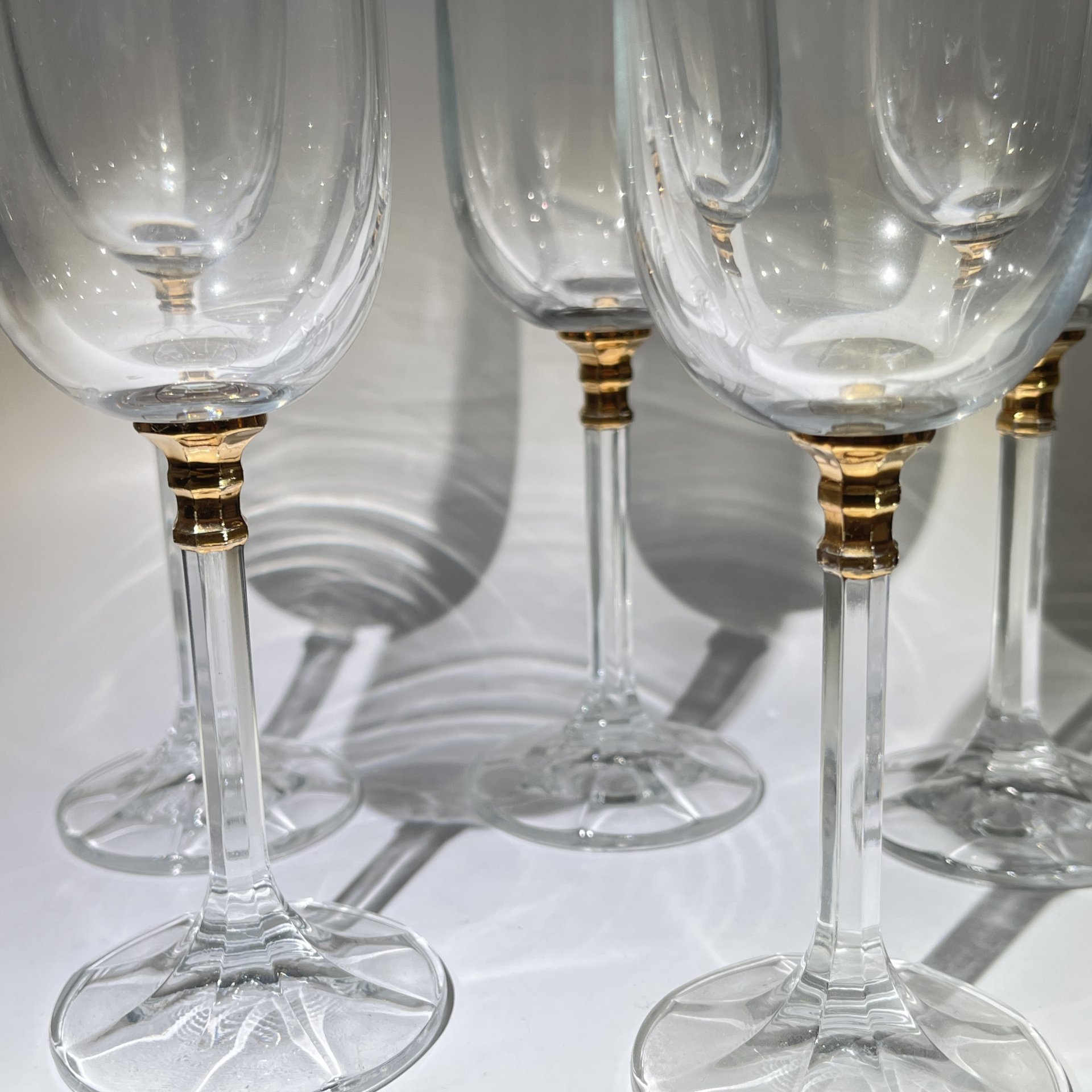 Набор бокалов на 5 персон с золоченым декором, стекло, золочение, СССР, 1970-1980 гг.