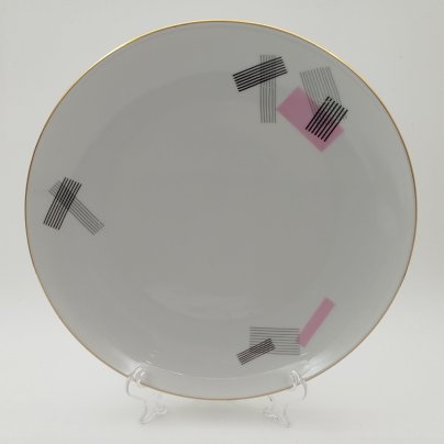 Блюдо с геометрическим декором, Cornelia Loucky Carlsbad, фарфор, деколь, золочение, Чехословакия, 1960-1980 гг.