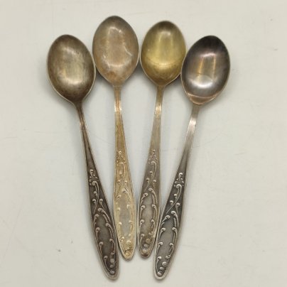 Набор чайных ложек "Пламя" на 4 персоны (в подборе), мНЦ (медь-никель-цинк), Кольчугинский завод цветных металлов, СССР, 1962-1991 гг.
