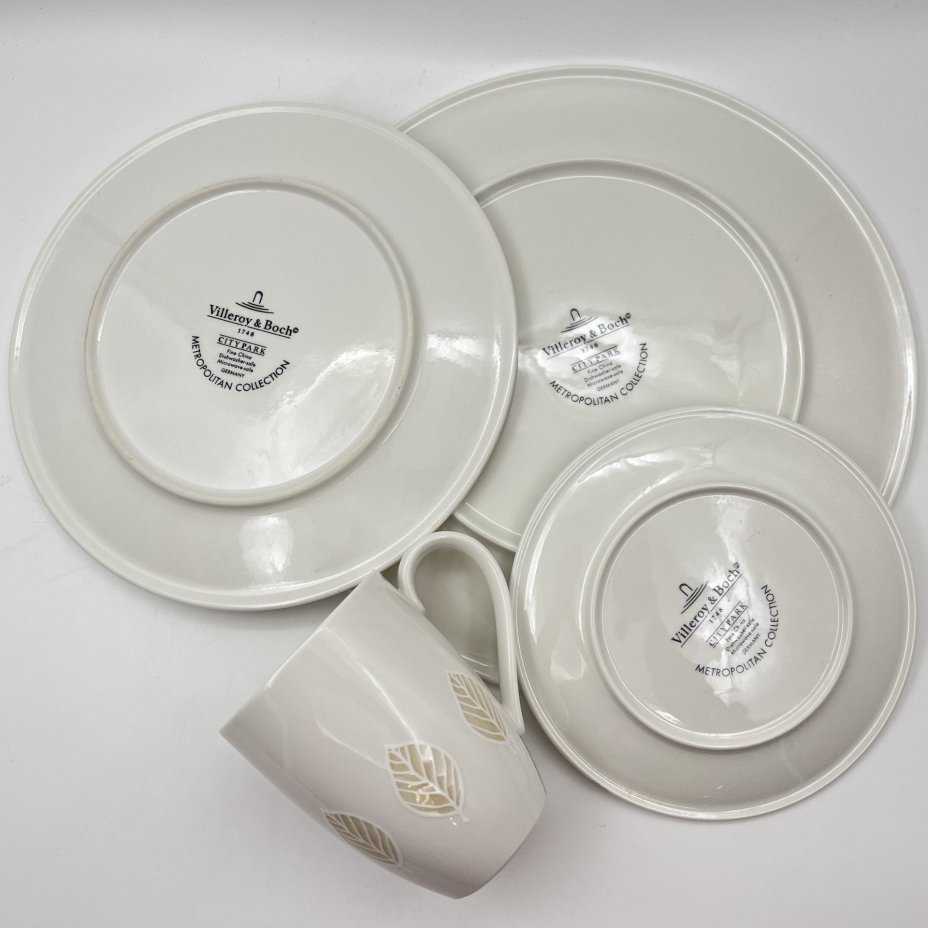 Набор на 1 персону (чашка, блюдце, десертная и столовая тарелки) серия "Metropolitan Collection" с декором "City Park", фарфор, Villeroy & Boch, Германия, 2010-2020 гг.