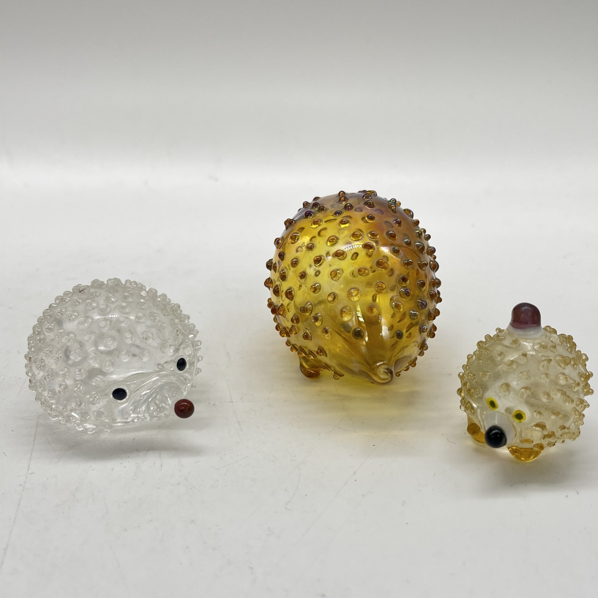 Набор из 3 статуэток "Ёжики" (подбор), стекло, гутная техника, Россия, 1990-2010 гг.