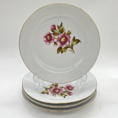 Набор из 4 десертных тарелок с цветочным декором, фарфор, деколь, золочение, Kahla, ГДР, 1960-1980 гг.