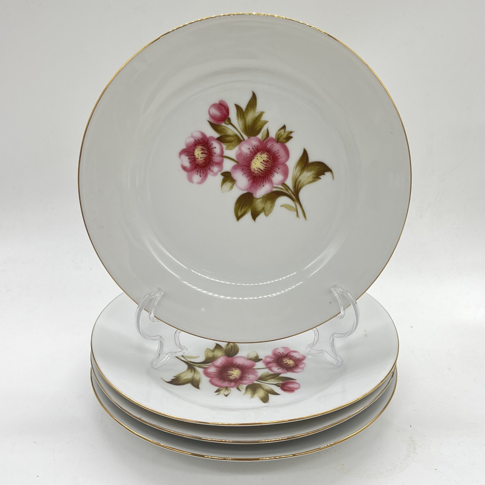 Набор из 4 десертных тарелок с цветочным декором, фарфор, деколь, золочение, Kahla, ГДР, 1960-1980 гг.