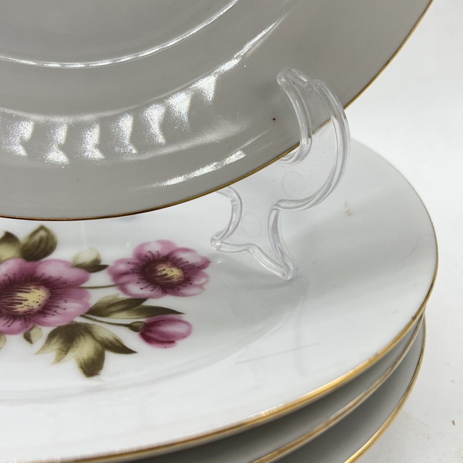 Набор из 4 десертных тарелок с цветочным декором, фарфор, деколь, золочение, Kahla, ГДР, 1960-1980 гг.