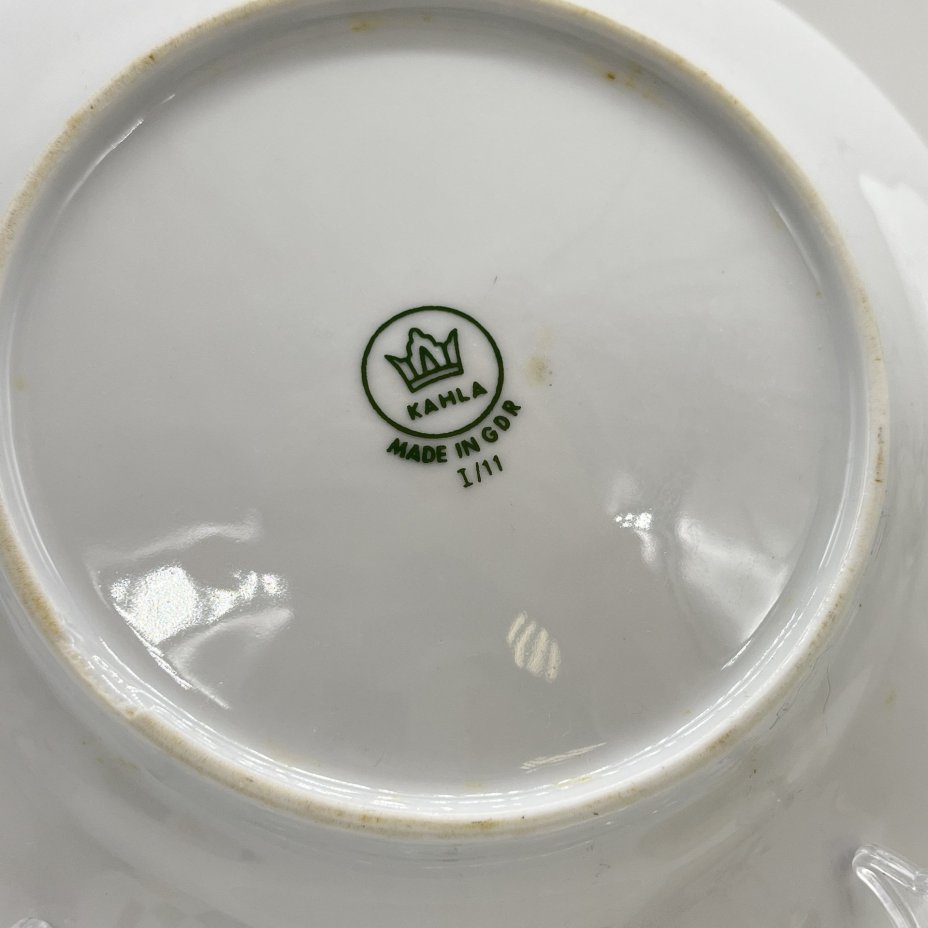 Набор из 4 десертных тарелок с цветочным декором, фарфор, деколь, золочение, Kahla, ГДР, 1960-1980 гг.