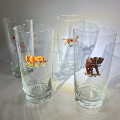 Набор из 4 стаканов "Сафари", стекло, деколь, Западная Европа, 1950-1980 гг.