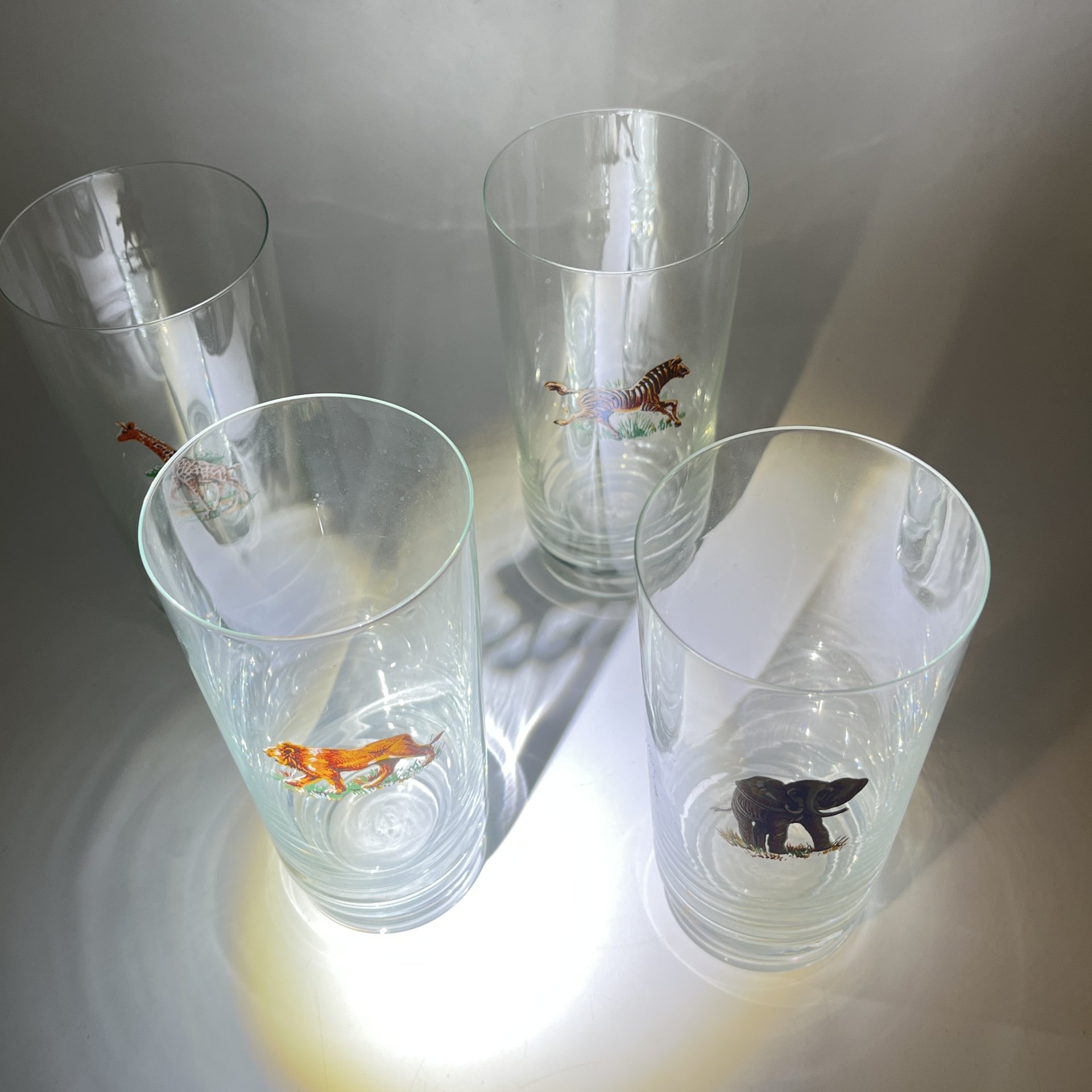 Набор из 4 стаканов "Сафари", стекло, деколь, Западная Европа, 1950-1980 гг.