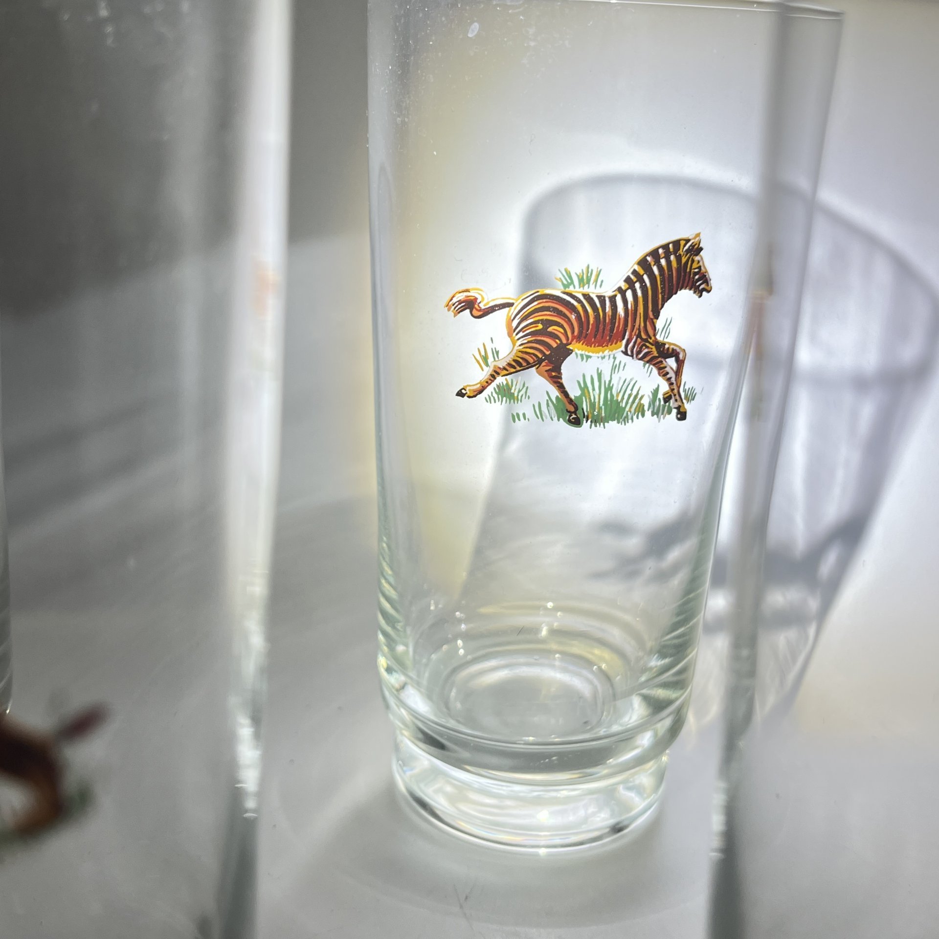 Набор из 4 стаканов "Сафари", стекло, деколь, Западная Европа, 1950-1980 гг.