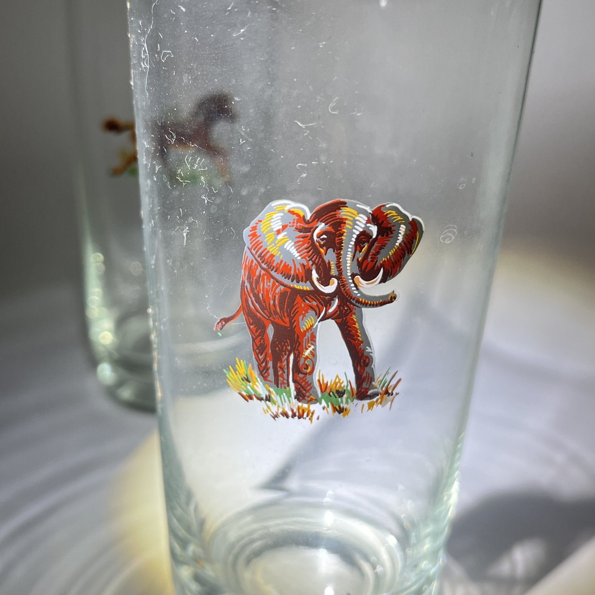 Набор из 4 стаканов "Сафари", стекло, деколь, Западная Европа, 1950-1980 гг.