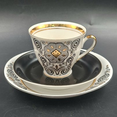 Трио кофейное "Марианна" с орнаментальным декором, Рижский фарфорово-фаянсовый завод