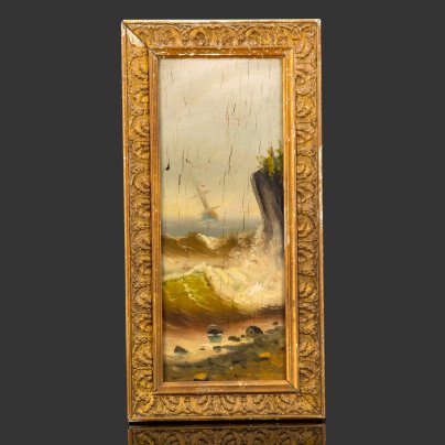 Картина "Морской пейзаж" в раме, дерево, масло, золочение, Западная Европа, 1880-1910 гг.