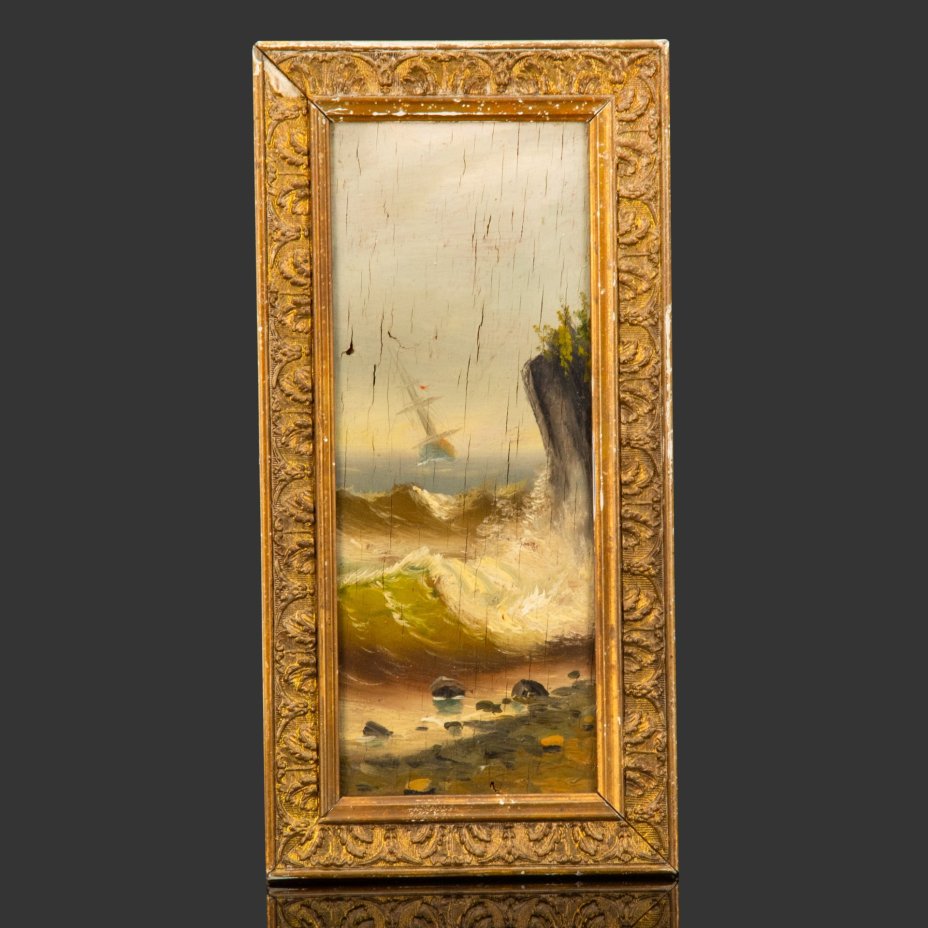 Картина "Морской пейзаж" в раме, дерево, масло, золочение, Западная Европа, 1880-1910 гг.