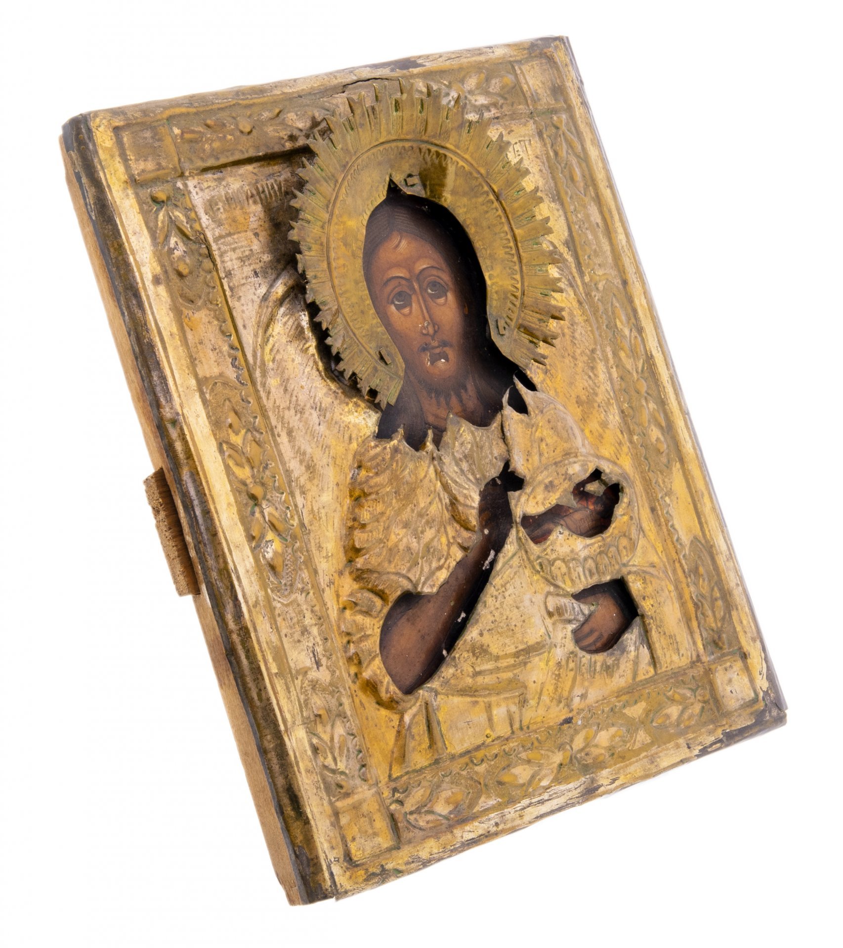 Икона "Иоанна Предтеча" в окладе, дерево, темпера, Российская Империя, 1850-1900 гг.