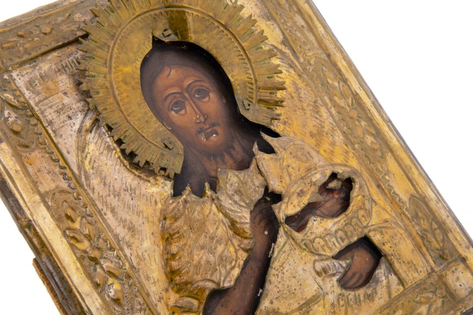 Икона "Иоанна Предтеча" в окладе, дерево, темпера, Российская Империя, 1850-1900 гг.