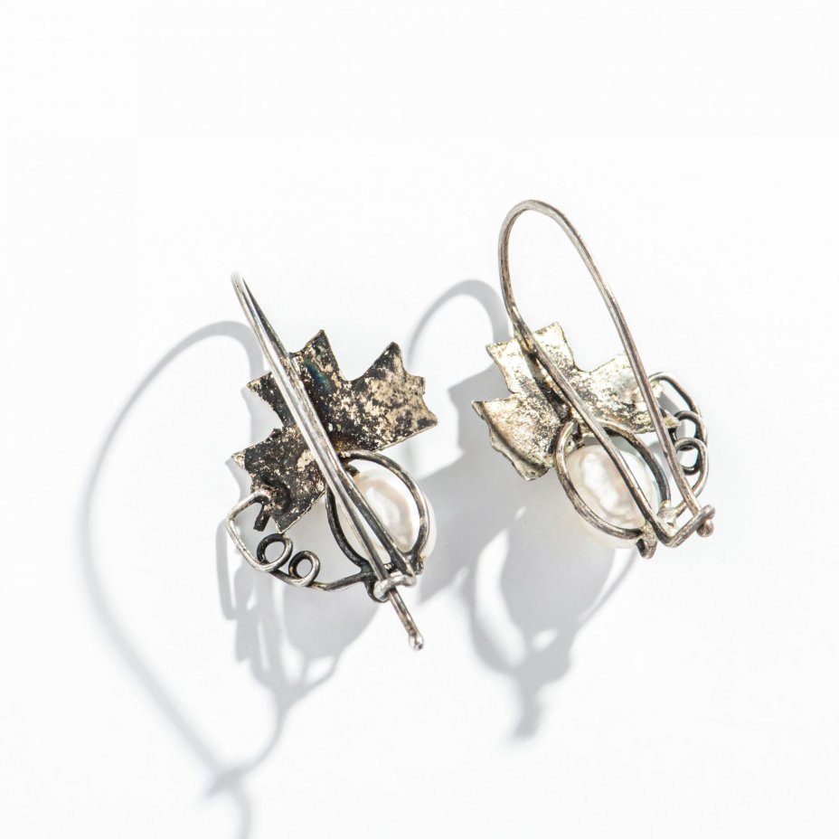 Серьги винтажные с речным жемчугом, серебро (по реактивам), Россия, 1991-2000 гг.